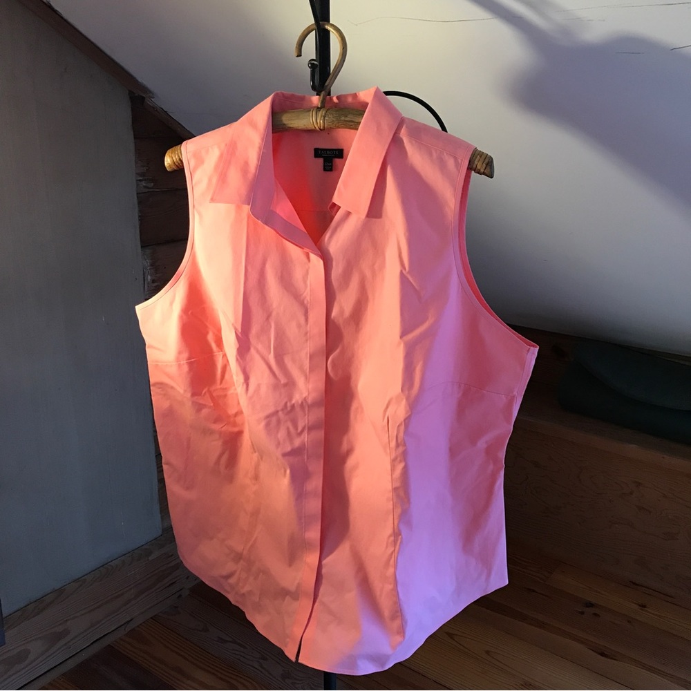 Talbots Petites Wrinkle Resistant Salmon Sleeveless Button Down Top, EUC, 22